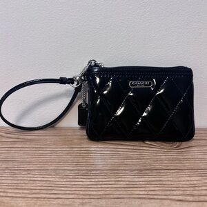 Coach Black Quilted Patent Leather Wristlet